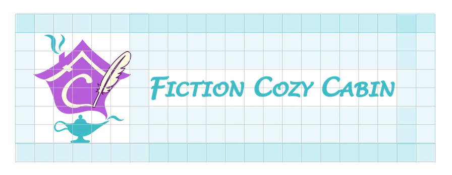 Fiction Cozy Cabin logo variation 3 with a grid overlaid showcasing different elements fit in a grid that is usually not shown.